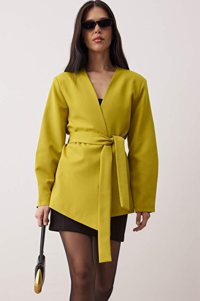 Trendyol Collection Оливковозелено сако с двойно закопчаване и детайлна тъкан TWOSS25BC00031