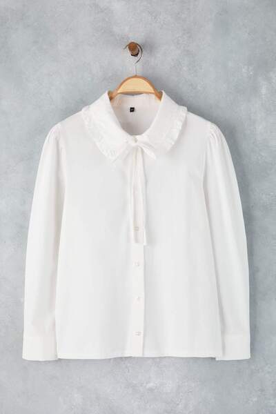 Trendyol Curve Premium Ecru Baby Collar Long Sleeve Plus Size Shirt Tbbaw26Ax00015