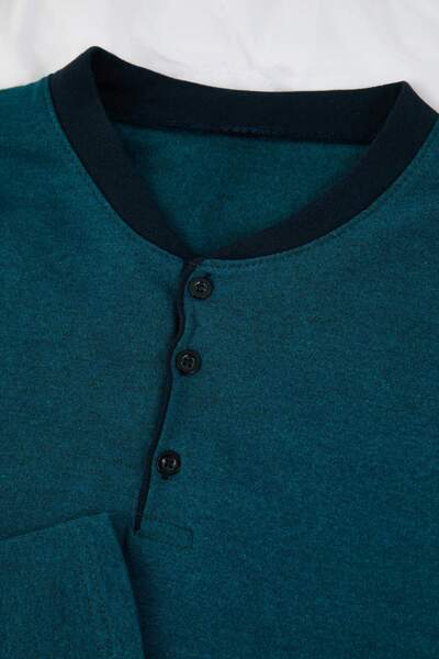 Trendyol Collection Petrol Regular Yakası Buttoned Knitted Pajama Set Tmnaw26Pt00074