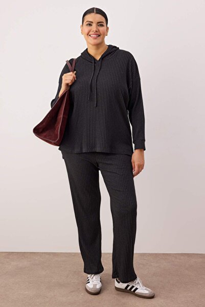 Trendyol Curve Антрацитовий костюм з капюшоном і коміром вільного крою TBBAW23CP00016