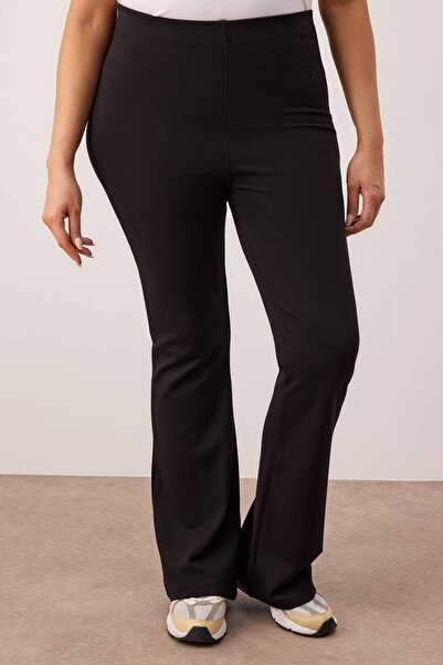 Trendyol Curve Stahovací kalhoty s vysokým pasem – černé, nadměrná velikost, španělská noha, pletené Tbbss24Ar00033