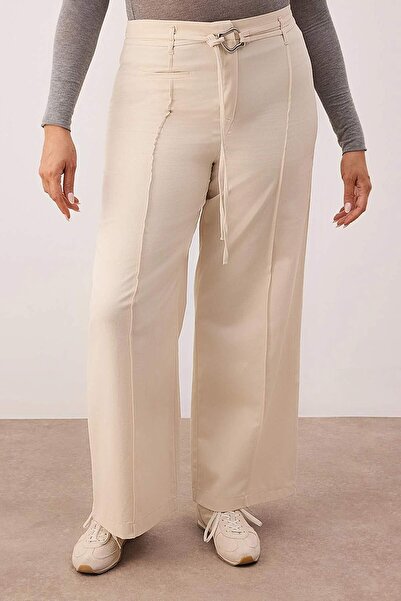 Trendyol Curve Екрю бавовняний габардин з поясом, широкі штани TBBAW26AR00025
