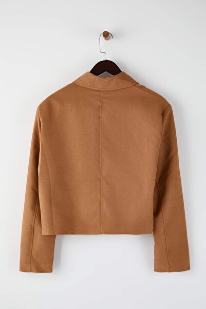 Trendyol Collection Brown Short Buttoned Wide/Relaxed Fit Woven Suede Jacket Twoaw26Ce00064