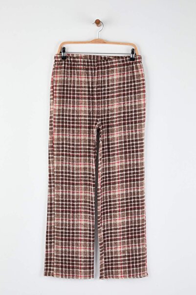 Trendyol Collection Braun-Mehrfarbiges 2er-Pack Pyjamahose aus 100 % Polyester mit Karomuster/Karomuster aus gewebtem Flanell THMAW26PJ00007