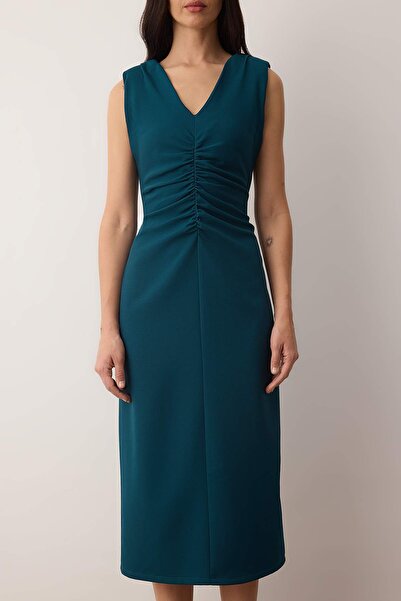 Trendyol Collection Duck Head Green Straight Body Wrap Midi Woven Dress Twoaw26El00285