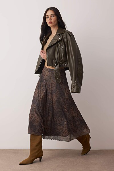 Trendyol Collection Multi-Colored Animal Skater Printed Foam Flexible Knitted Skirt Twoaw26Et00154