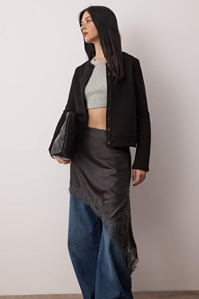 Trendyol Collection Black Buttoned Regular/Normal Fit Knitted Sweatshirt Twoaw26Sw00162