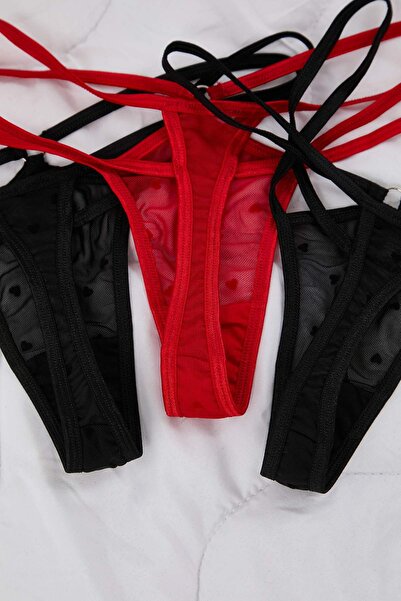 Trendyol Collection Chiloți negru-multicolor din 3 piese din tul cu buline THMAW26KU00052