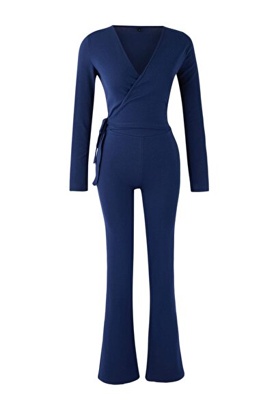 Trendyol Collection Navy Blue Double Breasted Closure Bodycon Long Sleeve Stretchy Knitted Bottom-Top Set Twoaw26Au00029