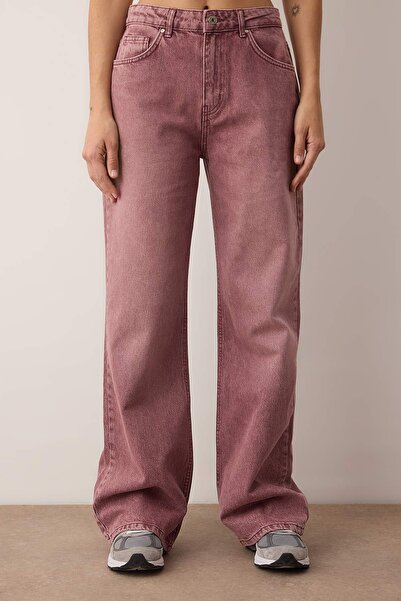 Trendyol Collection Dusty Rose Regular Waist Wide Leg Jeans Twoss24Je00011