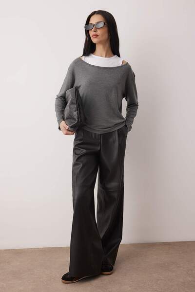 Trendyol Collection Gray Double Layer Regular/Normal Fit Knitted Blouse Twoaw26Bz00332