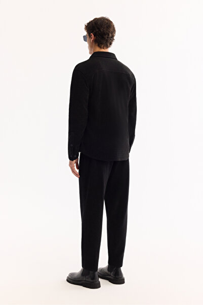 Avva Men's Black Classic Collar Velvet Comfort Fit Shirt Jacket A52Y2103