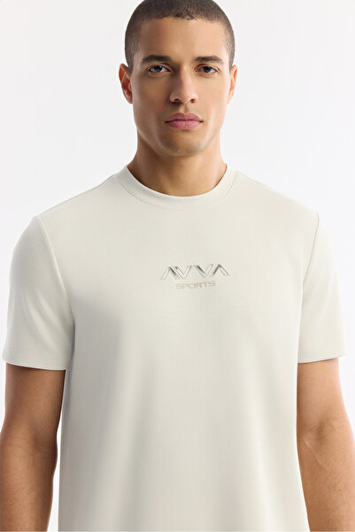 Avva Ανδρικό μπλουζάκι με λαιμόκοψη σε λευκό χρώμα με στάμπα Bi-Stretch Interlock Regular Fit T-Shirt A51Y1006