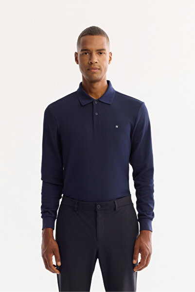 Avva Men's Navy Blue Classic Waist Bi-Stretch Wrinkle-Free Slim Fit Trousers A52Y3209