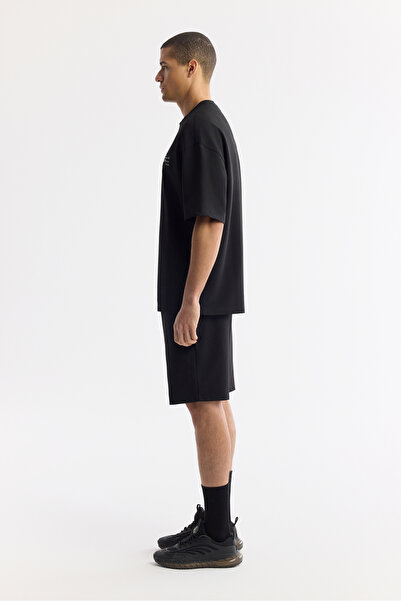 Avva Ανδρικό μπλουζάκι με λαιμόκοψη μαύρο βαμβακερό 2 νήματα Oversize Fit T-Shirt A51Y1095