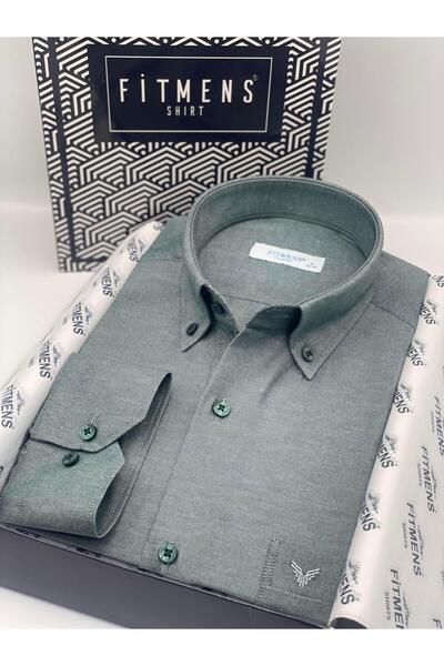 Fitmens Classic Long Sleeve Cotton Collared Buttoned Gift Boxed Easy-Iron Men's Shirt Fs-003897 - Green