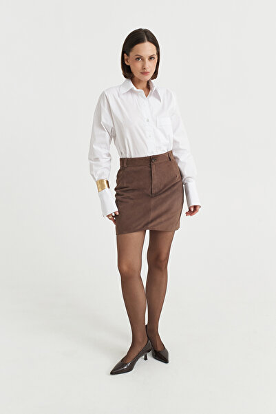 HYPNOTIC HUMAN CUT FORM MİNİ SUET ŞORT ETEK