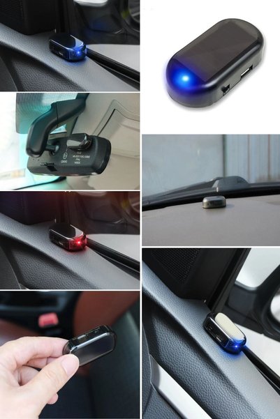 Buffer ® Araç İçin Caydırıcı Solar Enerji Şarj Olan Güçlü Yapışkanlı Işıklı Plastik Mini Fake Alarm