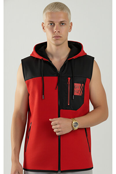 DAVID&GERENZO Червоний чоловічий одяг з капюшоном з міксом тканин