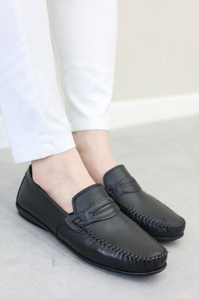 FAST STEP Чоловічі повсякденні туфлі з натуральної шкіри чорного кольору