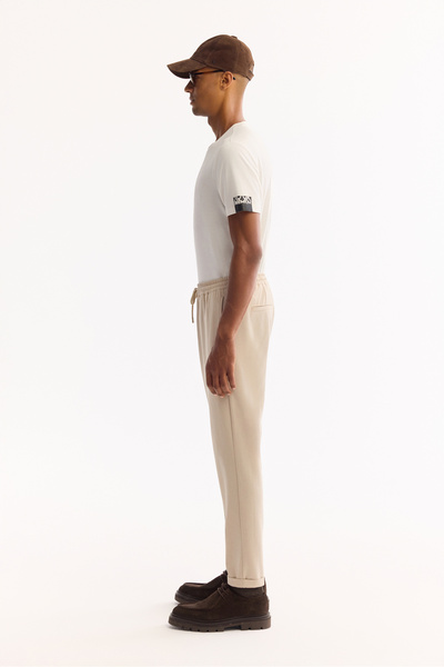 Avva Men's Beige Elastic Waist Lace-Up Double Leg Jogger Relaxed Fit Trousers E003000