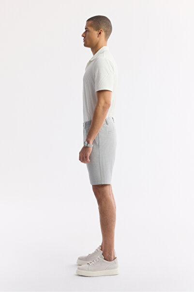 Avva Erkek Açık Gri Yanı Lastikli Gofreli Bi-Stretch Slim Fit Chino Şort A51Y3730