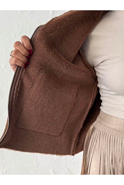 VELZANA Light Brown Rabbit Fur Suede Coat Jacket