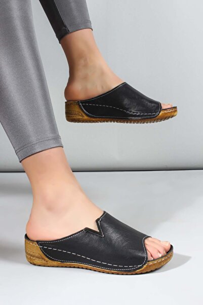 FAST STEP Γυναικείες φλατ παντόφλες από γνήσιο δέρμα 972ZA211