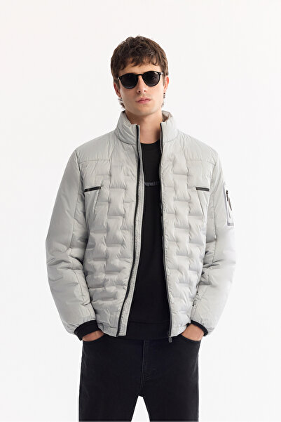 Avva Ανδρικό γκρι με κουκούλα αδιάβροχο αντιανεμικό πουπουλένιο παλτό κανονικής εφαρμογής B006082