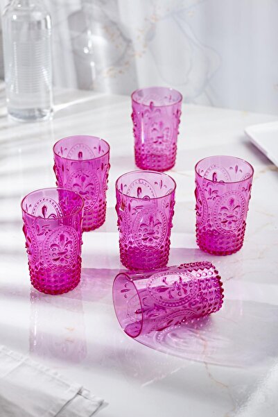 EWs Pink Acrylic Glass Set of 6 - Short and Soft Drink Coffee Glass 400 ml