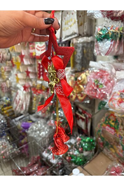 Deniz Party Store Ornament de Anul Nou Steaua Rosie Fundita Clopot 13x33 Cm