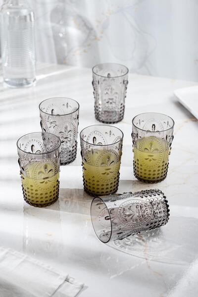 EWs Akrilik Füme 6'lı Kısa Bardak & Su Meşrubat Kahve Yanı Bardağı 400 ml ( Cam Değildir )