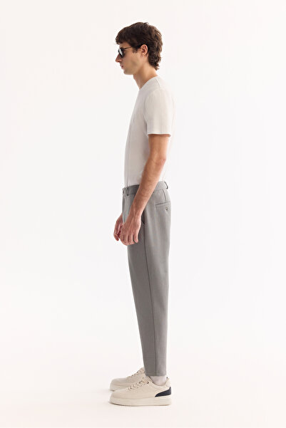 Avva Men's Grey-Green Classic Waist Cotton Carrot Fit Trousers A52Y3061