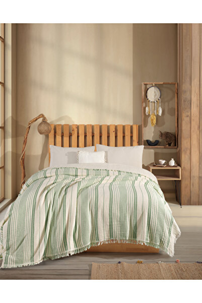 luxtex Cu dungi, cuvertură de pat dublă din muselină cu 4 straturi, husă de s...