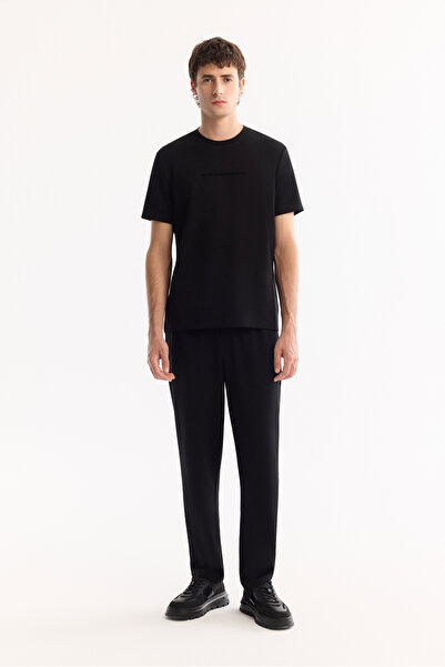 Avva Men's Black Elastic Waist Lace-Up Easy-Iron Jogger Relaxed Fit Pants A52Y3041