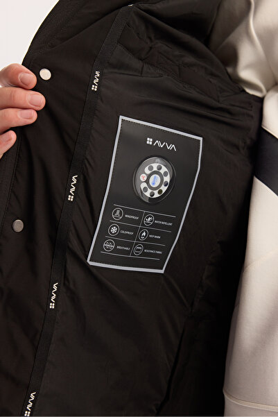 Avva Men's Black Hooded Water Repellent Windproof -10 ° C Durable Long Inflatable Coat A52Y6125