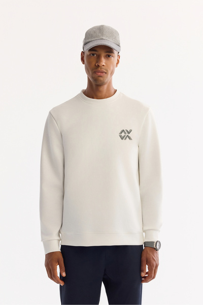 Avva Ανδρικό φούτερ Ecru Crew Neck Cotton Bi-Stretch Basic Regular Fit A52Y1328