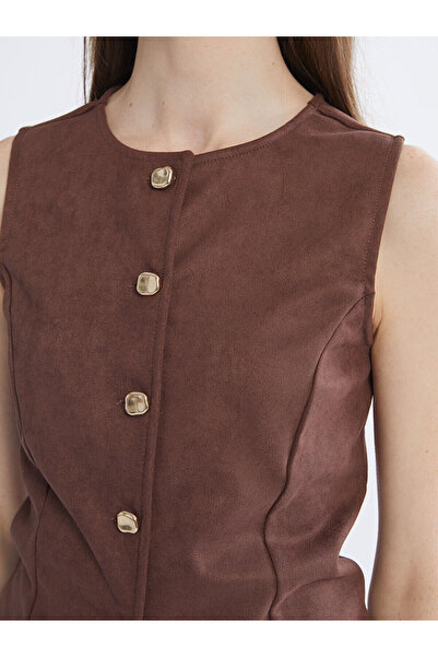 LC Waikiki Crew Neck Women's Suede Look Classic Vest