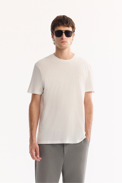 Avva Men's Grey-Green Classic Waist Cotton Carrot Fit Trousers A52Y3061