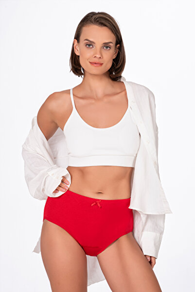 Kompedan Kadın Yüksek Bel Pamuklu Ribana Slip Külot 3'lü Paket – Esnek & Rahat | Kırmızı K0305