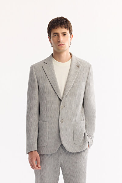 Avva Men's Gray Mono Collar Bi-Stretch Light Textured Blazer Comfort Slim Fit Jacket A52Y4003