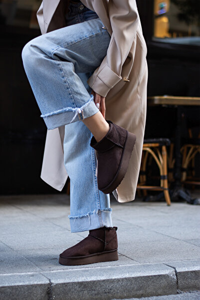 diya shoes PHANY Kadın Mini Kalın Taban Kısa Içi Tüylü Bot