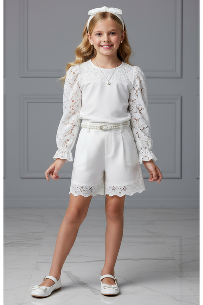 By Piera Παιδική μπλούζα σιφόν με δαντέλα