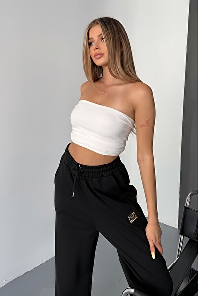 kemmy بنطلون رياضي أسود واسع الساقين بتفاصيل أرما