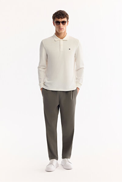 Avva Men's Khaki Elastic Waist Lace-Up Easy-Iron Jogger Relaxed Fit Pants A52Y3041