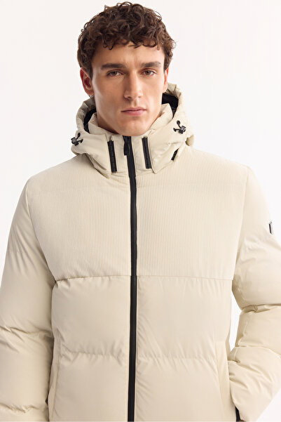 Avva Men's Ecru Hooded Windproof Puffer Comfort Fit Jacket A52Y6054