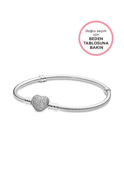 Pandora Moments Pavé Kalp Klipsli 925 Ayar Gümüş Bileklik