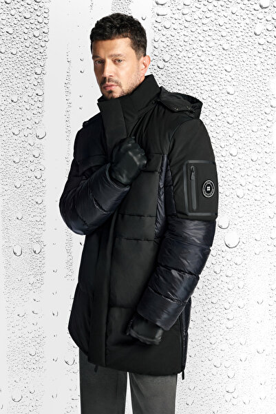 Avva Men's Black Hooded Water Repellent Windproof -10 ° C Durable Long Inflatable Coat A52Y6125