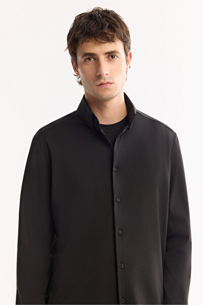 Avva Men's Black Easy-Iron Long Sleeve Regular Fit Shirt A52Y2107
