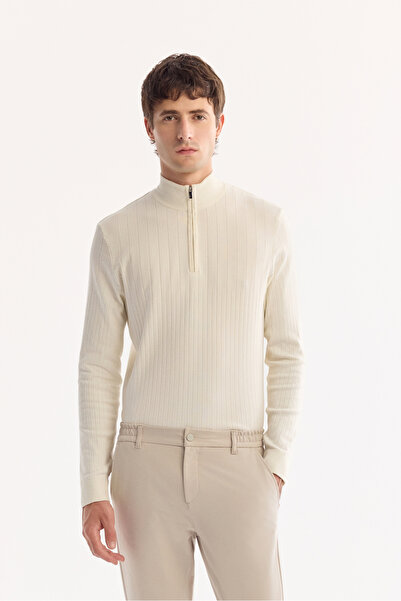 Avva Men's Beige Quick Dry Wrinkle-Free Slim Fit Pants with Elastic Sides A52Y3077